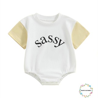 Babyclothes- ชุดรอมเปอร์ บอดี้สูท แขนสั้น พิมพ์ลายตัวอักษร ทรงหลวม สีตัดกัน ฤดูร้อน สําหรับเด็กทารกแรกเกิด