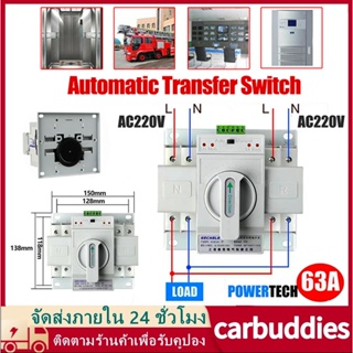 ATS Automatic Transfer Switch สวิตซ์สลับไฟ สลับไฟ แหล่งจ่าย อัตโนมัติ 2P 63A 230V MCB Type Dual Power GCDQCN GCQ4