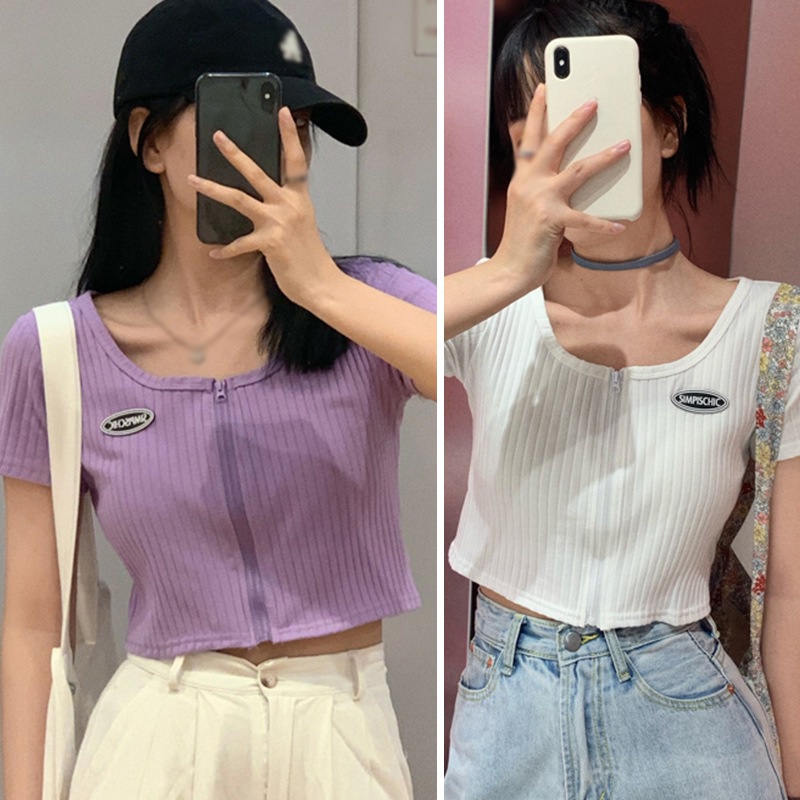 เสื้อครอปท็อปลําลอง-ผ้าถัก-คอสี่เหลี่ยม-แฟชั่นฤดูร้อน-สําหรับผู้หญิง
