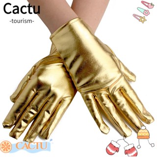 Cactu ถุงมือหนังสั้น แวววาว สีทอง สีเงิน สไตล์โกธิค สําหรับคอสเพลย์ การแสดงบนเวที