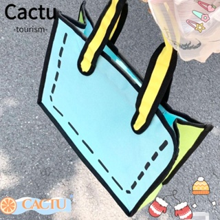 Cactu กระเป๋าถือ กระเป๋าสะพายไหล่ ทรงโท้ท ขนาดใหญ่ จุของได้เยอะ ลายการ์ตูน Kawaii 2D แฟชั่นสําหรับสตรี