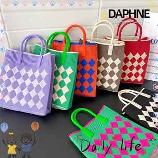 Daphne กระเป๋าถือ ผ้าถักนิตติ้ง แฮนด์เมด ความจุสูง สีตัดกัน สําหรับผู้หญิง