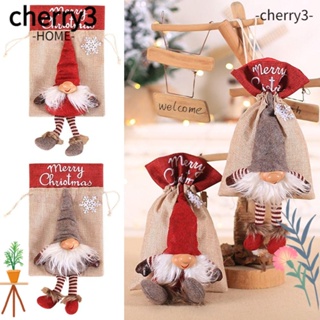Cherry3 ถุงผ้าลินิน ลายคริสต์มาส สําหรับตกแต่งบ้าน