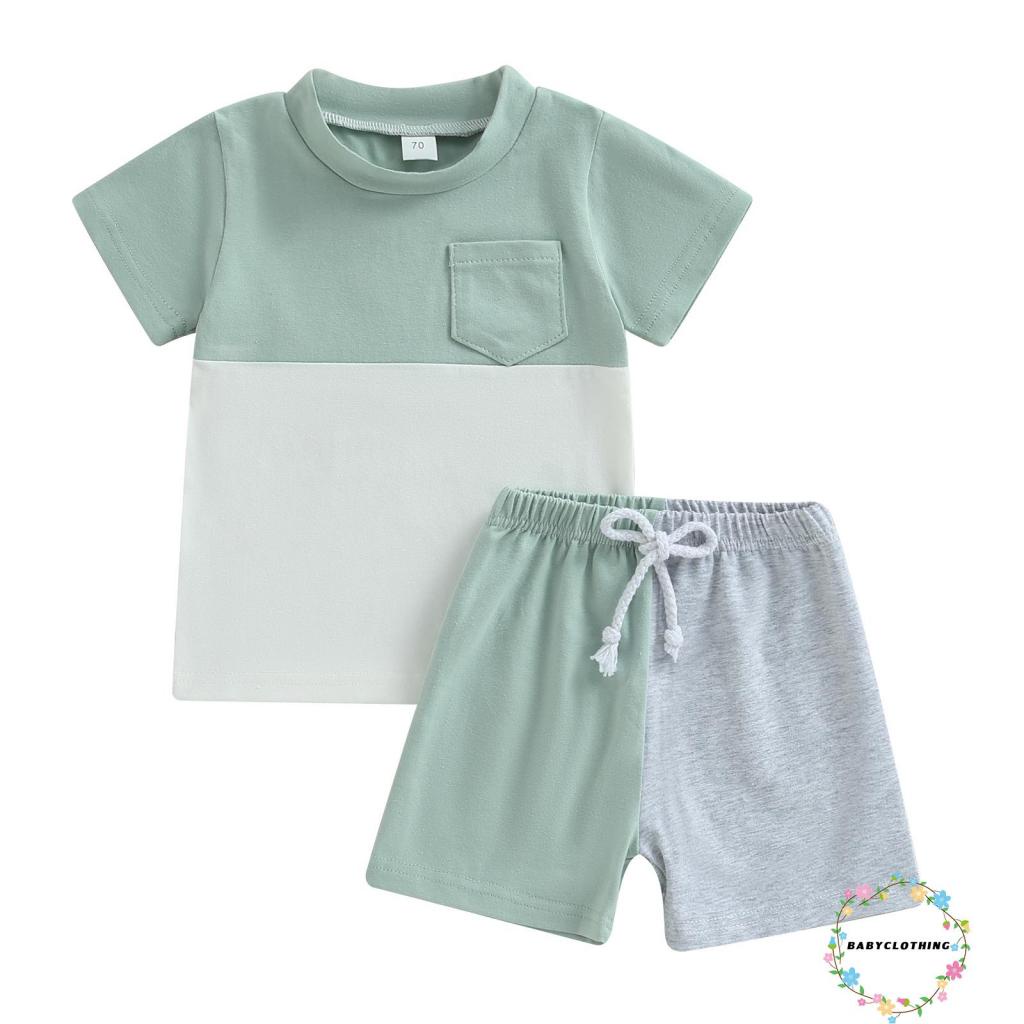 babyclothes-ชุดเสื้อแขนสั้น-กางเกงขาสั้น-เอวยางยืด-สีตัดกัน-สําหรับเด็กทารก-เด็กผู้ชาย-เด็กวัยหัดเดิน-ชุดฤดูร้อน