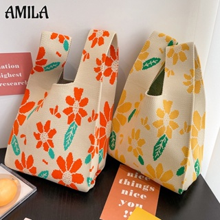 AMILA กระเป๋าถักลายดอกไม้ Checkerboard Contrast Color Korea Light Luxury Vest Bag การพักผ่อนแบบพกพาที่ทันสมัย