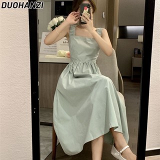 Duohanzi ใหม่ ชุดเดรสกระโปรง แขนกุด ยาวปานกลาง สีพื้น แฟชั่นสําหรับสตรี 2023