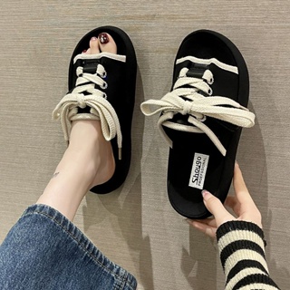 [สินค้าใหม่] รองเท้าแตะ เปิดนิ้วเท้า พื้นนิ่ม แบบผูกเชือก เหมาะกับฤดูร้อน สําหรับใส่เล่นกีฬา @-