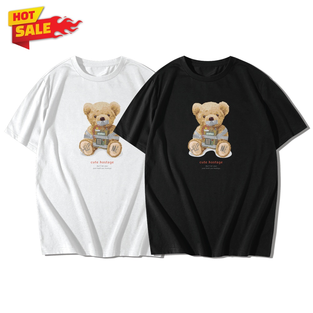 yfbear-cute-เสื้อยืดแขนสั้นคอกลม-cotton-100-สกรีนลาย