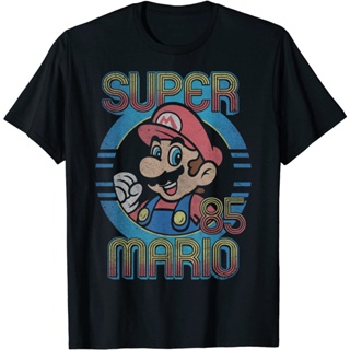 เสื้อยืดโอเวอร์ไซส์【🔥🔥】100%cotton เสื้อยืดผู้ชายแฟชั่น Nintendo Super Mario Retro Circle Vintage Graphic T-Shirt T-Shi