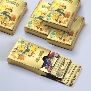 55 ชิ้น โปเกม่อน การ์ดโลหะ รูปการ์ตูนPikachu Mew ฉบับภาษาอังกฤษ เสีทอง บัตรเล่นสำหรับเด็ก ของเล่นของขวัญวันเกิด