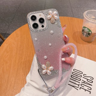 เคส case iPhone 14 Pro Max 13 12 11 Pro Max XS Max 13 12โทรศัพท์มือถือ ประดับกลิตเตอร์ พลอยเทียม ไข่มุก ไล่โทนสี 3D หรูหรา สําหรับ