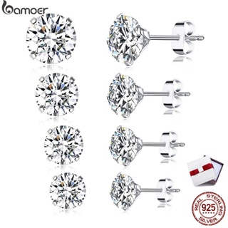 Bamoer CZ Stud Earrings Sterling Silver 925 Round Cubic Zirconia 4mm 5mm 6mm 7mm hypoallergenic Fashion Jewelry For Women & Girls Gifts BSE166