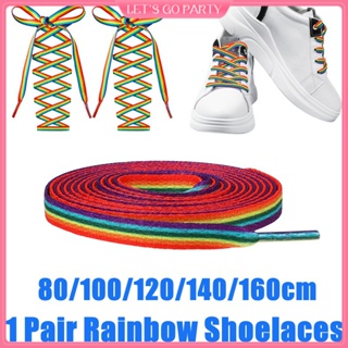 สินค้า 1 Pair Rainbow Shoelaces LGBTQ Shoe Laces Bright Colored Rainbow Laces for Shoes Sneakers LGBT Parades Party Supplies,80/100/120/140/160cm