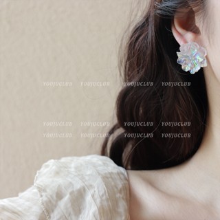 ต่างหูคลิป รูปดอกคามิเลีย สีขาว แฟชั่นสไตล์ฝรั่งเศส