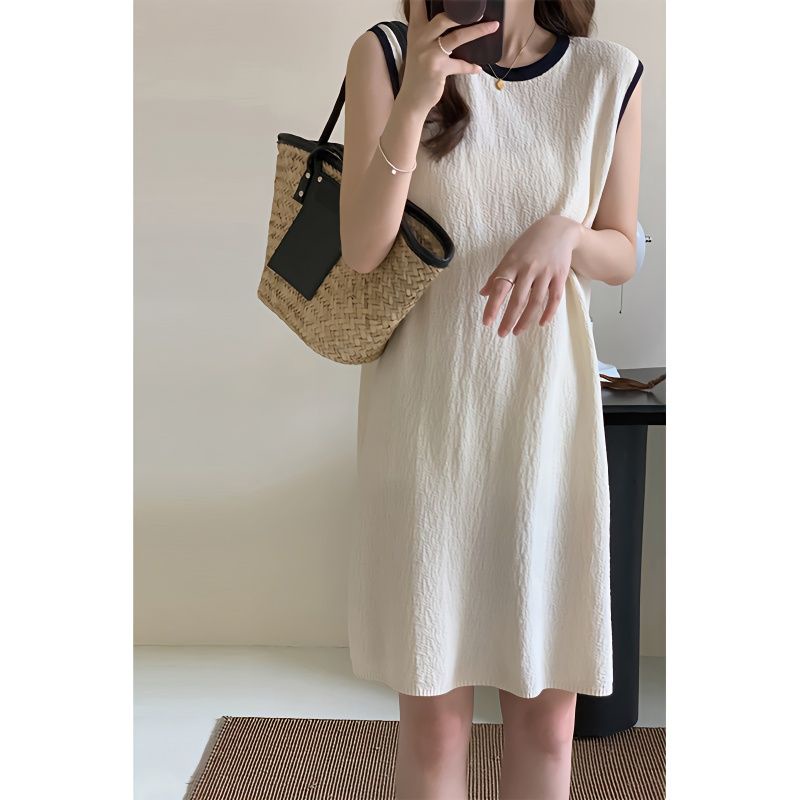 fat-mm-oversized-300jin-french-sleeveless-color-round-collar-dress-summer-loose-straight-vest-skirt-2