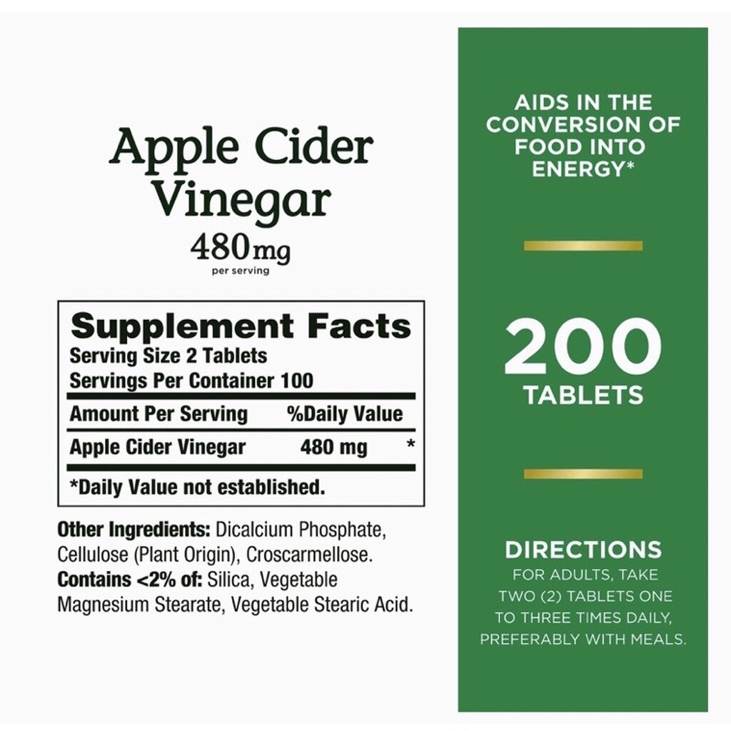 พร้อมส่ง-แท้-200เม็ด-น้ำส้มสายชูหมัก-natures-bounty-apple-cider-vinegar-480-mg