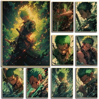โปสเตอร์กระดาษคราฟท์ พิมพ์ลายการ์ตูนวันพีช Roronoa Zoro Kraft สไตล์ญี่ปุ่น ยอดนิยม