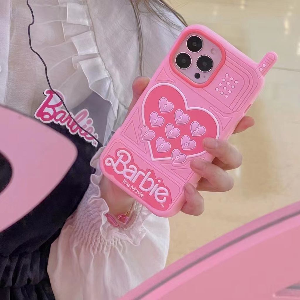 เคสโทรศัพท์มือถือ-ซิลิโคนนิ่ม-กันกระแทก-ลายบาร์บี้น่ารัก-สีชมพู-สําหรับ-iphone-14-14promax-14pro-13-13promax-13pro-12-12promax-12pro-11-11promax