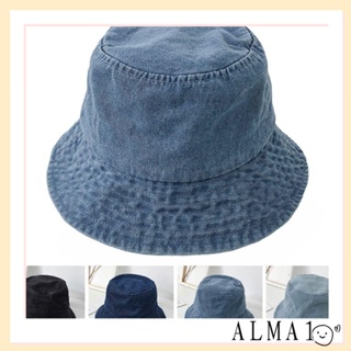 Alma หมวกบักเก็ต ผ้าฝ้าย ผ้ายีน กันแดด สําหรับผู้หญิง ผู้ชาย