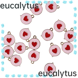 Eucalytus1 จี้ทรงกลมแบน อัลลอย รูปหัวใจ สีชมพู สําหรับทําเครื่องประดับ งานฝีมือ DIY