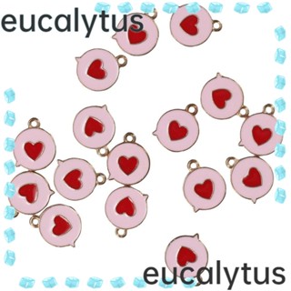 Eucalytus1 จี้ทรงกลมแบน อัลลอย รูปหัวใจ สีชมพู สําหรับทําเครื่องประดับ งานฝีมือ DIY