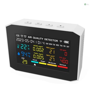 [พร้อมส่ง] เครื่องวัดคุณภาพอากาศ แบบพกพา 9in1 PM2.5 PM10 CO CO2 TVOC HCHO AQI เครื่องทดสอบอุณหภูมิและความชื้น หน้าจอสี คาร์บอนไดออกไซด์ พร้อมวันที่ เวลา และสัปดาห์