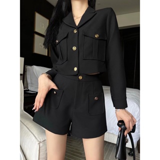 ERGZ BALM trendy 2023 autumn and winter New short coat high waist shorts two-piece suit womens fashion all-match slim fit women