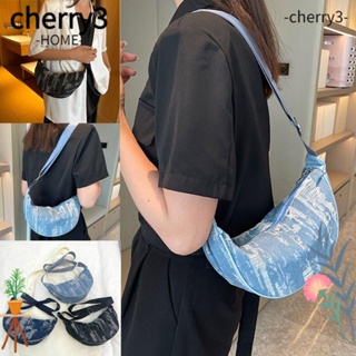 Cherry3 กระเป๋าสะพายไหล่ กระเป๋าถือ ผ้ายีน แบบนิ่ม ขนาดใหญ่ จุของได้เยอะ ปรับได้ สีฟ้าอ่อน สําหรับสตรี