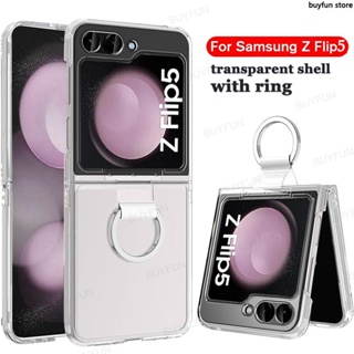 With Ring for Samsung Galaxy Z Flip 5 Flip5 5G Case Clear Slim Thin Protective Phone Cases Shockproof Case