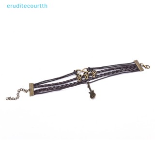 [eruditecourtth] สร้อยข้อมือหนัง ลายตัวโน้ตดนตรี กีตาร์ สไตล์พังก์ วินเทจ เครื่องประดับแฟชั่น [ใหม่]