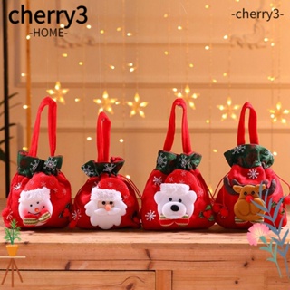 Cherry3 ถุงผ้าสักหลาด แบบหูรูด ลายคริสต์มาส ซานตาคลอส กวาง สโนว์แมน สําหรับใส่ขนม เครื่องประดับ ของขวัญคริสต์มาส