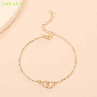 Daydayto Ins สร้อยข้อเท้าโซ่ จี้รูปหัวใจคู่ สีเงิน เครื่องประดับแฟชั่น สําหรับผู้หญิง