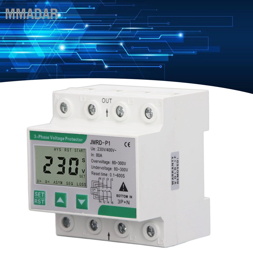 mmadar-ตัวป้องกันแรงดันไฟฟ้า-3-เฟส-4-การกู้คืนด้วยตนเองภายใต้อุปกรณ์ป้องกันแรงดันไฟฟ้า-din-rail-mount-ac230-400v