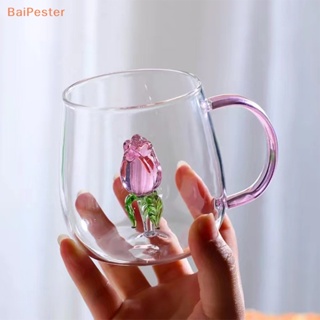 [BaiPester] แก้วมัก แบบใส ทนความร้อน พร้อมหูจับ ลายน่ารัก 3D สําหรับใส่เครื่องดื่ม นม
