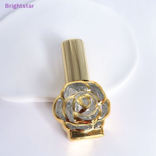 Brightstar ขวดแก้วเปล่า เติมได้ ลายดอกกุหลาบ สีทอง ขนาด 10 มล. สําหรับใส่เครื่องสําอาง