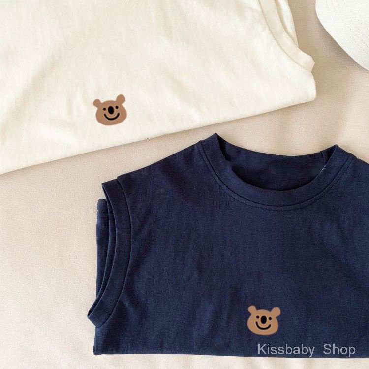 เสื้อยืดแขนกุด-ผ้าฝ้าย-100-พิมพ์ลายการ์ตูนหมีน่ารัก-ขนาดเล็ก-สําหรับเด็กผู้ชาย-และเด็กผู้หญิง