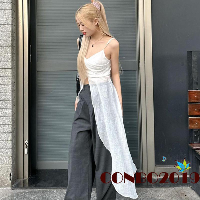 hgm-เสื้อสายเดี่ยว-สายสปาเก็ตตี้-คอวี-ผ่าข้าง-แฟชั่นฤดูร้อน-สําหรับผู้หญิง-ปาร์ตี้-คลับ
