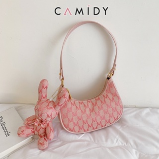 Camidy น่ารัก Ragdoll กระต่ายจี้ Textured Crescent พิมพ์แฟชั่นกระเป๋าขนาดเล็กใหม่ไหล่กระเป๋า