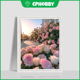 【CP】ภาพวาดปักครอสสติตช์เพชร ตามตัวเลข รูปดอกไม้ สีชมพู 5d 40x50 DIY สําหรับตกแต่งบ้าน