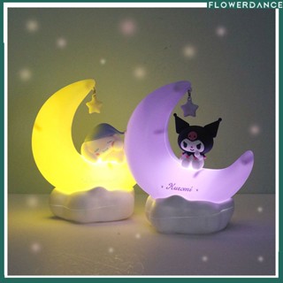 Kawaii การ์ตูน Sanrioed Moon Shaped Night Light อะนิเมะ Kuromi Cinnamoroll ตุ๊กตาน่ารักโคมไฟข้างเตียงเด็กโคมไฟตั้งโต๊ะเด็กของขวัญ Flower