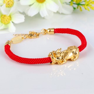 Piyao สร้อยข้อมือนําโชค ชุบทอง 24k สีแดง