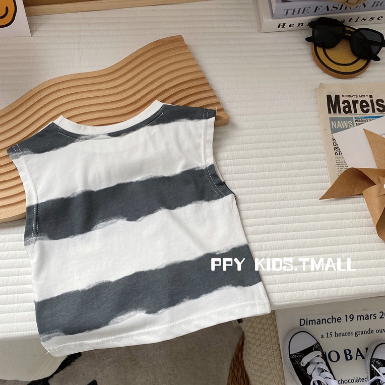 พร้อมส่ง-ขายดี-ใหม่-เสื้อแขนกุด-ผ้าฝ้าย-100-พิมพ์ลายทาง-ระบายอากาศ-แบบแห้งเร็ว-สไตล์เกาหลี-ญี่ปุ่น-สําหรับเด็กผู้ชาย-และเด็กผู้หญิง-2023