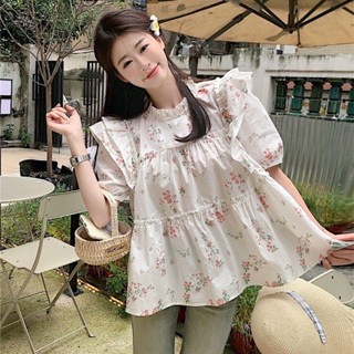 T Classy เสื้อเชิ้ตแขนบิน ลายดอกไม้ ลดอายุ เข้ากับทุกการแต่งกาย แฟชั่นฤดูร้อน สําหรับผู้หญิง