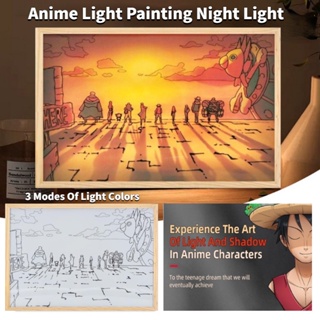 🇹🇭พร้อมส่ง🇹🇭 Anime Series ภาพวาดไฟ LED ลูฟี่ One Piece / Demon Slayer บรรยากาศข้างเตียง 3 สีโคมไฟตั้งโต๊ะงานศิลปะบนผนังส่องสว่างอะนิเมะลายเส้นไฟกลางคืน LED