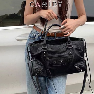 Camidy กระเป๋ามอเตอร์ไซค์ Paris Rivet ABG hot girl bag กระเป๋าถือ Messenger ไหล่เดียวความจุขนาดใหญ่คุณภาพสูง