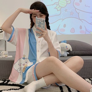 New womens ice silk short-sleeved shorts in pajamas Summer Thin Section Plus Size Cinnamoroll Ladies Suit Loungewear