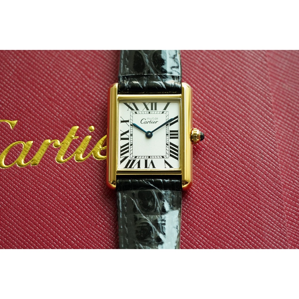 พรี-ราคา10900-cartier-tank-must-de-หนังแท้-นาฬิกา-ผู้หญิง-นาฬิกาควอตซ์-gold-23-30mm