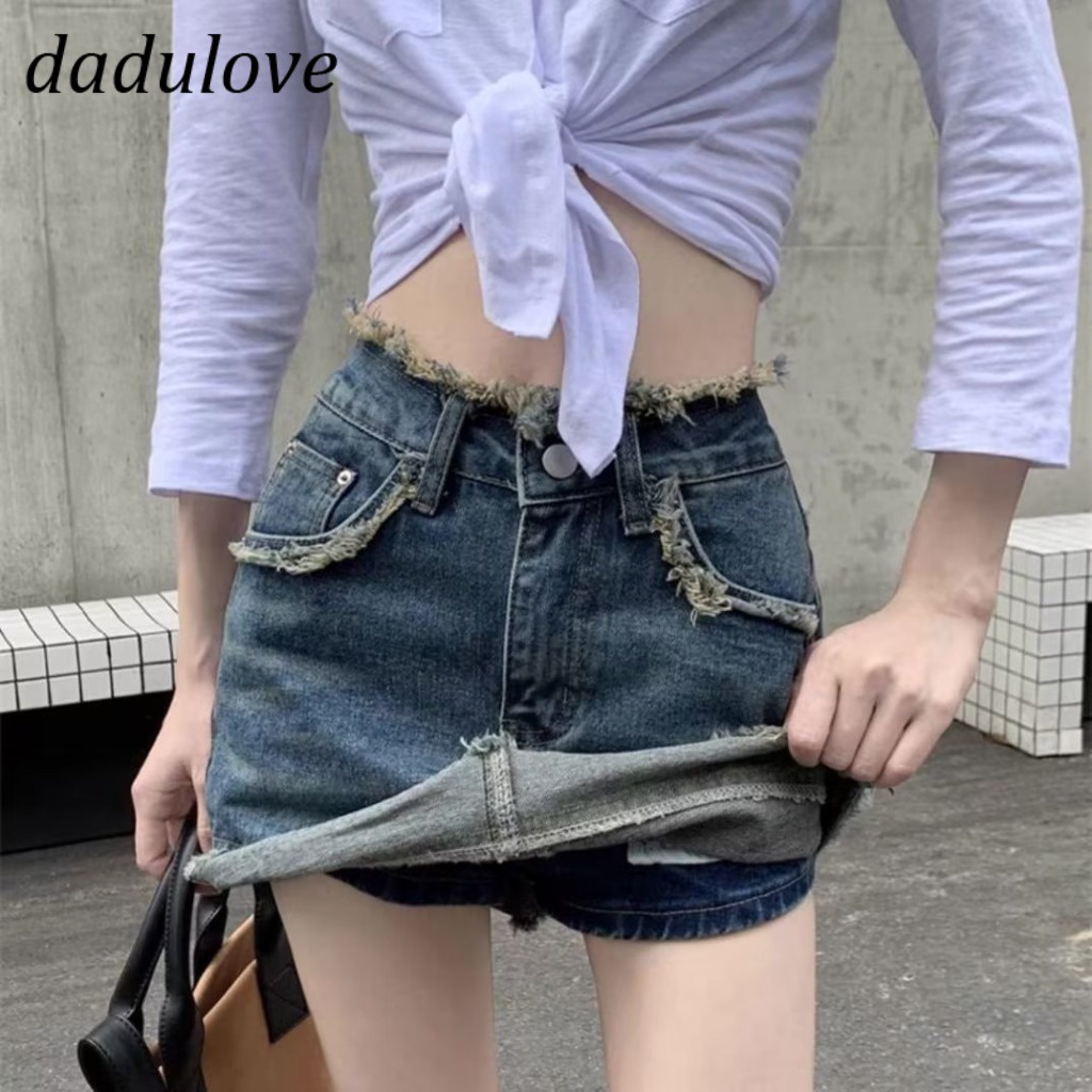dadulove-new-american-ins-high-street-raw-edge-denim-skirt-niche-high-waist-a-line-skirt-bag-hip-skirt