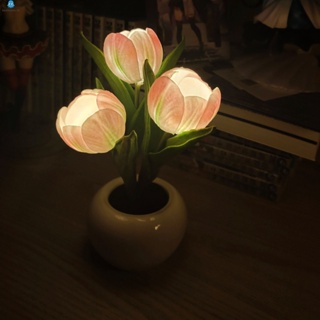 โคมไฟตั้งโต๊ะเซรามิค รูปดอกทิวลิป สําหรับตกแต่งภายในบ้าน