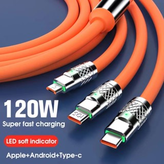 3 in 1 สายชาร์จโทรศัพท์มือถือ Micro USB Type-c 120W อเนกประสงค์ สําหรับ Xiaomi Samsung iOS